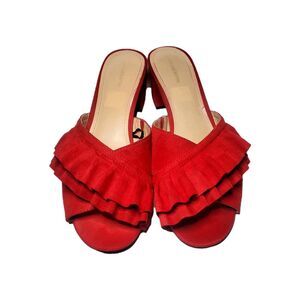 Liz Claiborne Red Ruffle Block Heel Sandals Size 11 Open Toe Slide Shoes
